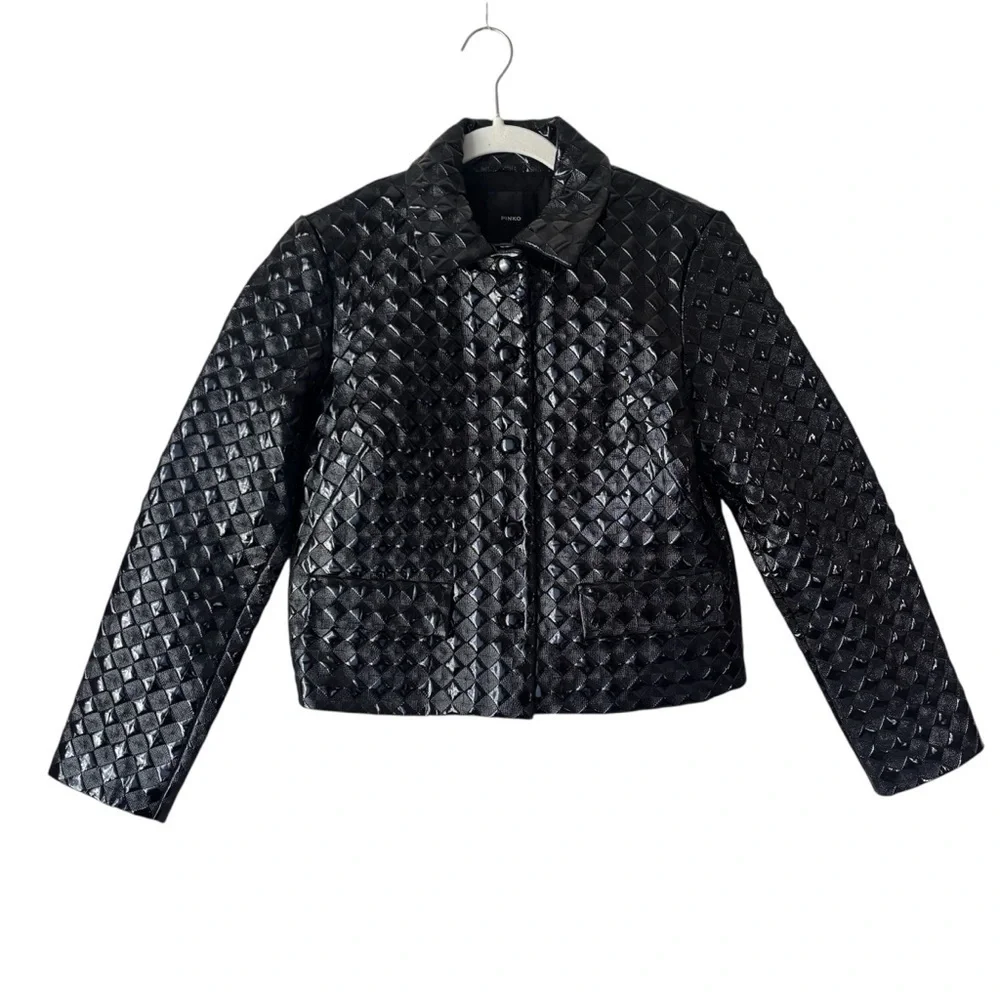 Pinko Leopardi Giacca Faux Leather Jacket Black Quilted Women’s Size US 4, IT 40